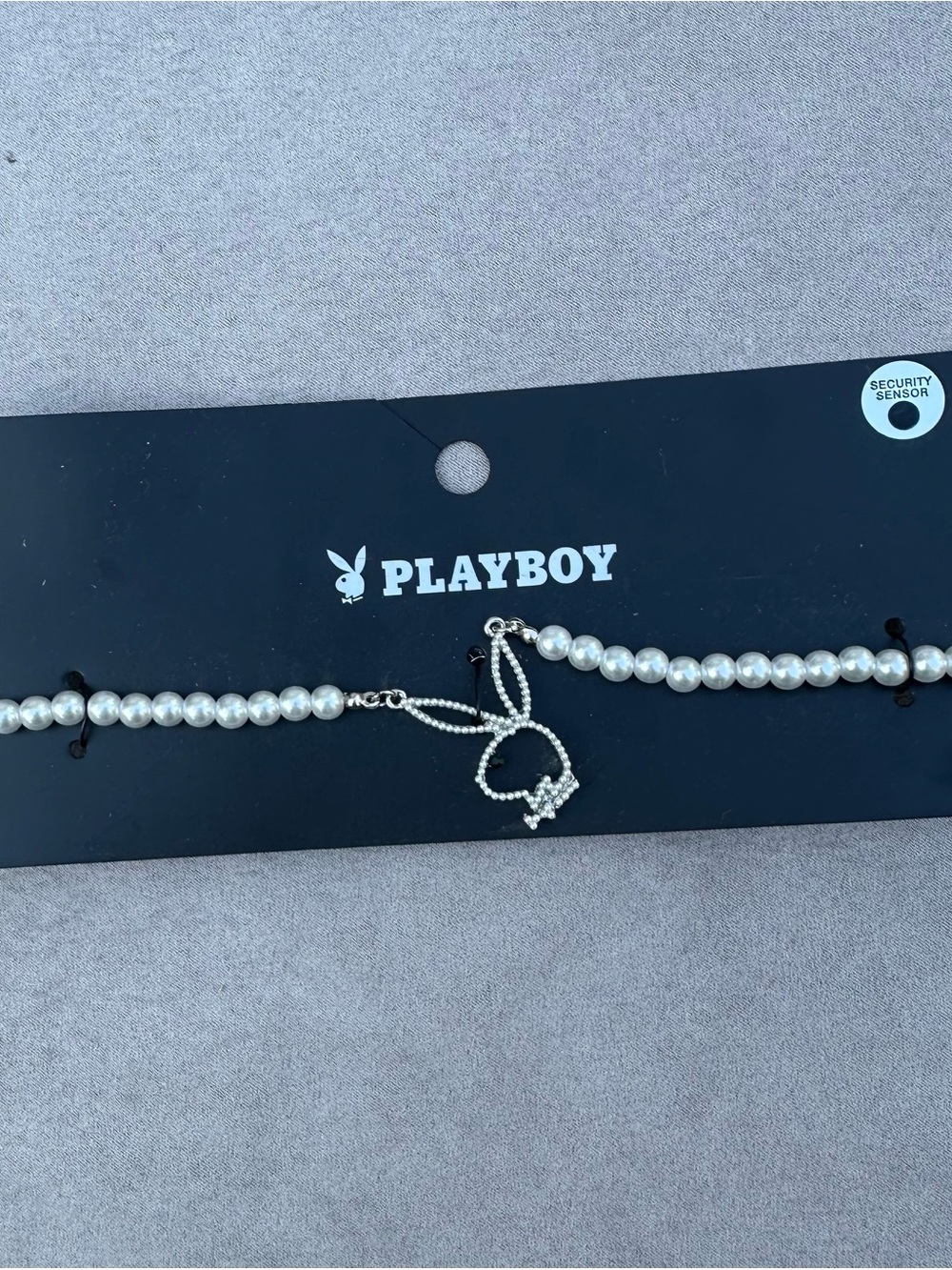 PLAYBOY White Pearl Choker with Crystal Bunny Pendant